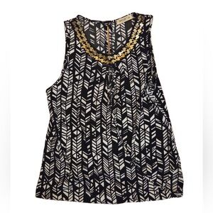 Arden B Black White Chevron Sleeveless Blouse with Gold Accents